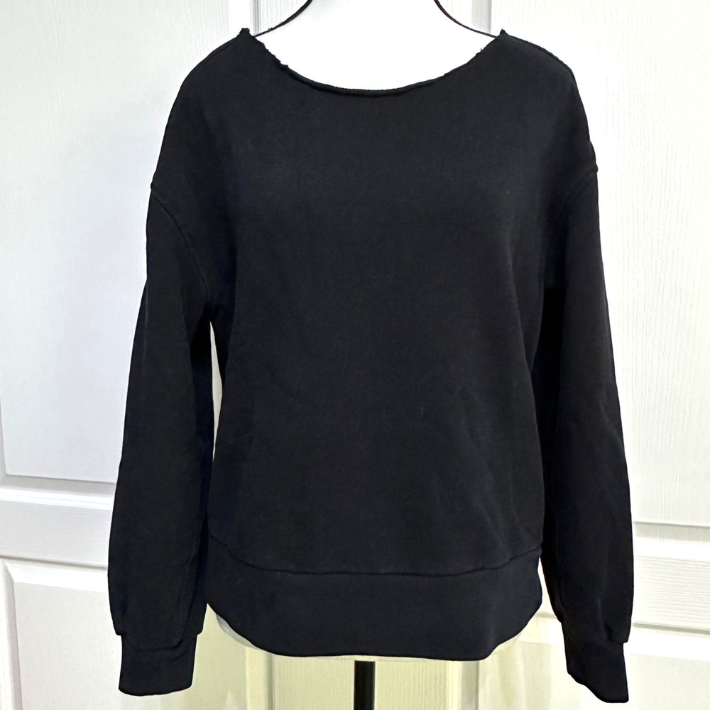 Everlane Organic Cotton Boxy Minimalist Sweatshirt XS Black Raw Edge Pullover